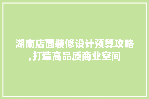 湖南店面装修设计预算攻略,打造高品质商业空间