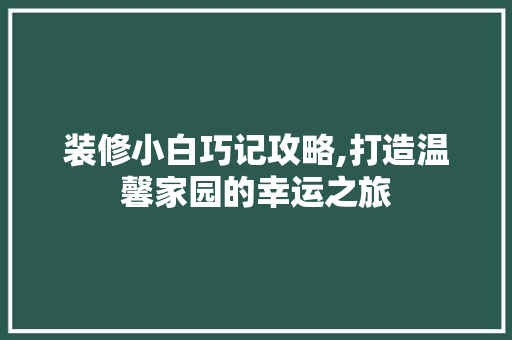 装修小白巧记攻略,打造温馨家园的幸运之旅