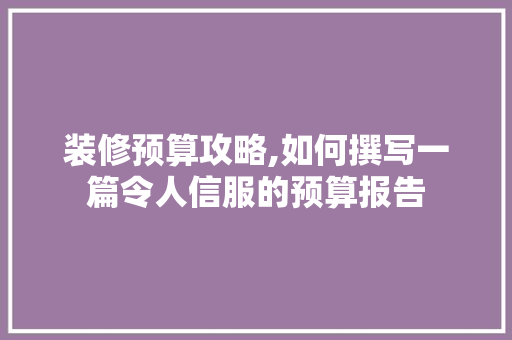 装修预算攻略,如何撰写一篇令人信服的预算报告