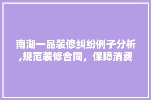 南湖一品装修纠纷例子分析,规范装修合同，保障消费者权益