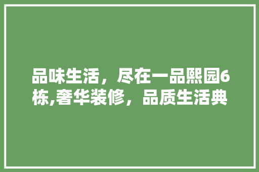 品味生活，尽在一品熙园6栋,奢华装修，品质生活典范