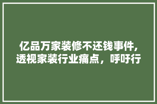 亿品万家装修不还钱事件,透视家装行业痛点，呼吁行业规范发展