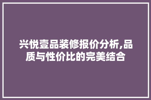 兴悦壹品装修报价分析,品质与性价比的完美结合