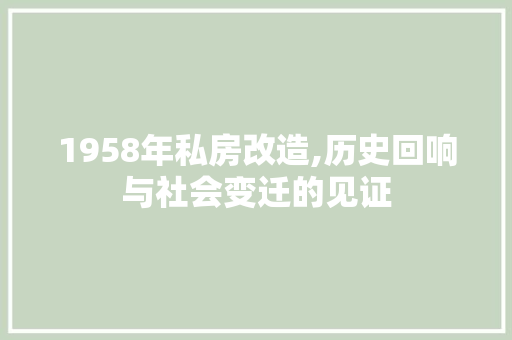1958年私房改造,历史回响与社会变迁的见证