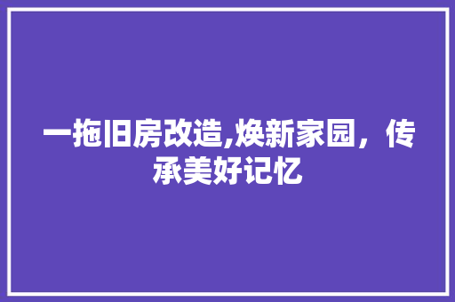 一拖旧房改造,焕新家园，传承美好记忆