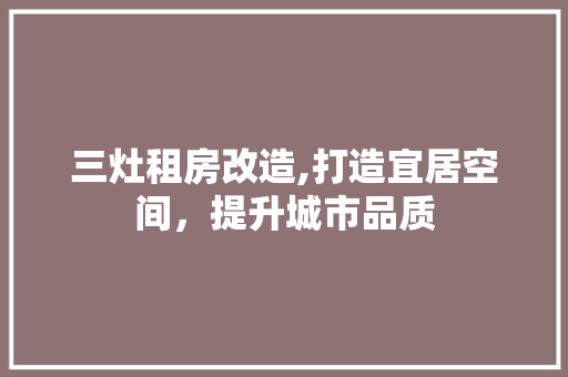 三灶租房改造,打造宜居空间，提升城市品质