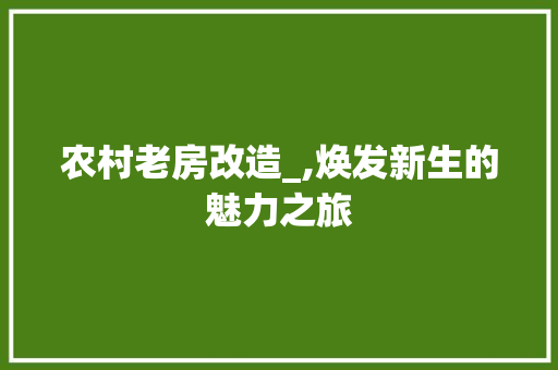 农村老房改造_,焕发新生的魅力之旅