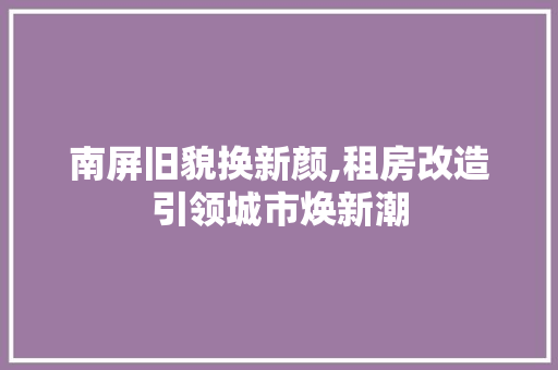南屏旧貌换新颜,租房改造引领城市焕新潮