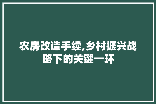 农房改造手续,乡村振兴战略下的关键一环