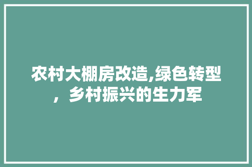 农村大棚房改造,绿色转型，乡村振兴的生力军