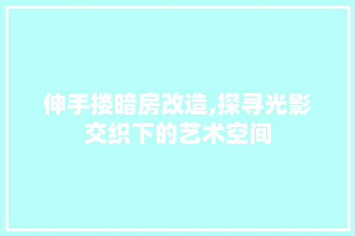 伸手搂暗房改造,探寻光影交织下的艺术空间