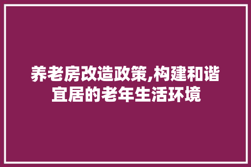 养老房改造政策,构建和谐宜居的老年生活环境