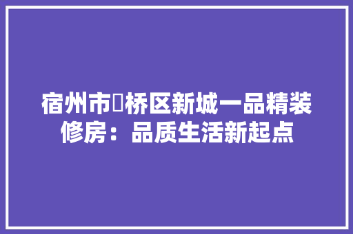 宿州市埇桥区新城一品精装修房：品质生活新起点