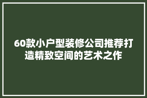 60款小户型装修公司推荐打造精致空间的艺术之作