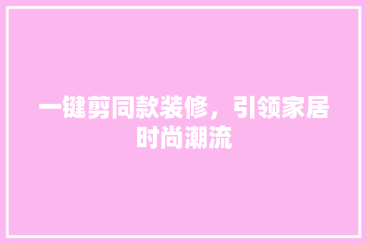 一键剪同款装修，引领家居时尚潮流