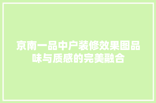 京南一品中户装修效果图品味与质感的完美融合