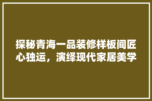 探秘青海一品装修样板间匠心独运，演绎现代家居美学