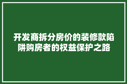 开发商拆分房价的装修款陷阱购房者的权益保护之路