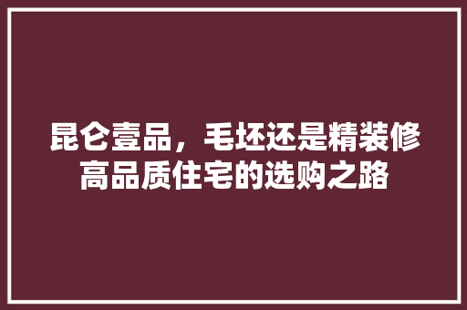 昆仑壹品，毛坯还是精装修高品质住宅的选购之路