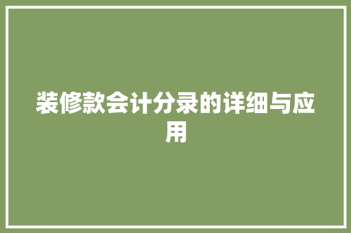 装修款会计分录的详细与应用