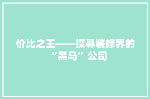 价比之王——探寻装修界的“黑马”公司