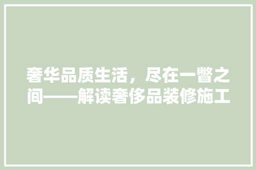 奢华品质生活，尽在一瞥之间——解读奢侈品装修施工效果图背后的艺术与匠心