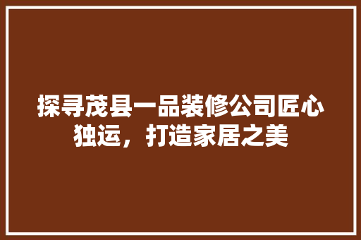 探寻茂县一品装修公司匠心独运，打造家居之美
