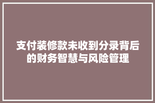 支付装修款未收到分录背后的财务智慧与风险管理