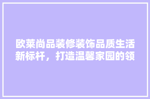 欧莱尚品装修装饰品质生活新标杆，打造温馨家园的领航者