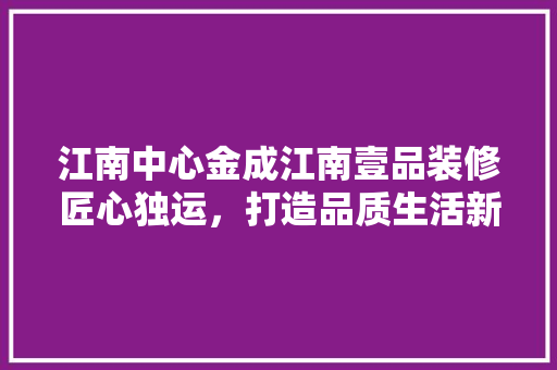 江南中心金成江南壹品装修匠心独运，打造品质生活新标杆