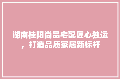 湖南桂阳尚品宅配匠心独运，打造品质家居新标杆