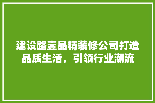 建设路壹品精装修公司打造品质生活，引领行业潮流
