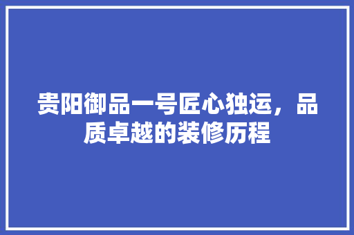 贵阳御品一号匠心独运，品质卓越的装修历程