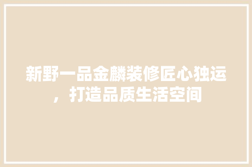新野一品金麟装修匠心独运，打造品质生活空间
