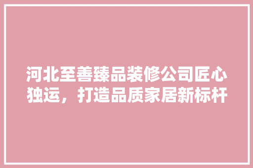 河北至善臻品装修公司匠心独运，打造品质家居新标杆