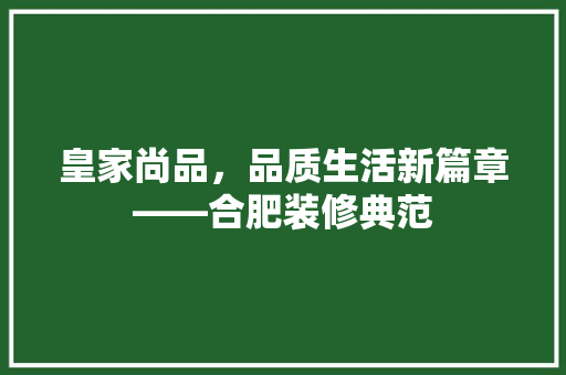 皇家尚品，品质生活新篇章——合肥装修典范