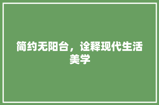简约无阳台，诠释现代生活美学