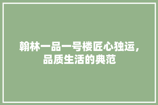 翰林一品一号楼匠心独运，品质生活的典范