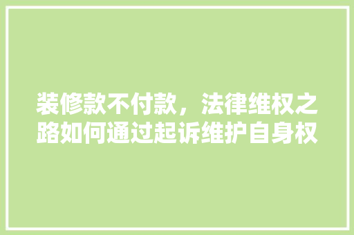 装修款不付款，法律维权之路如何通过起诉维护自身权益