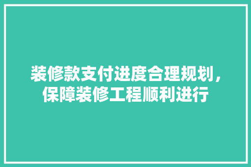 装修款支付进度合理规划，保障装修工程顺利进行