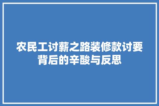 农民工讨薪之路装修款讨要背后的辛酸与反思
