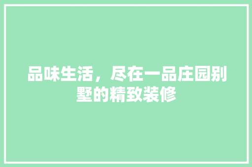 品味生活，尽在一品庄园别墅的精致装修