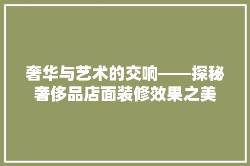 奢华与艺术的交响——探秘奢侈品店面装修效果之美