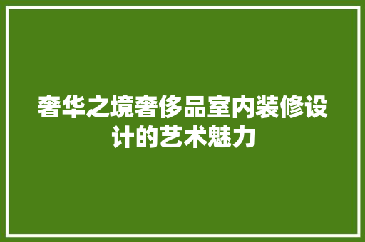 奢华之境奢侈品室内装修设计的艺术魅力
