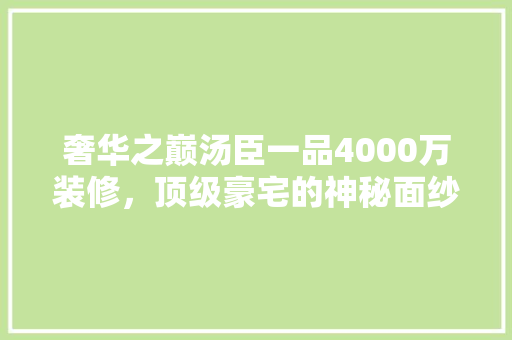 奢华之巅汤臣一品4000万装修，顶级豪宅的神秘面纱