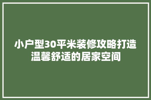 小户型30平米装修攻略打造温馨舒适的居家空间